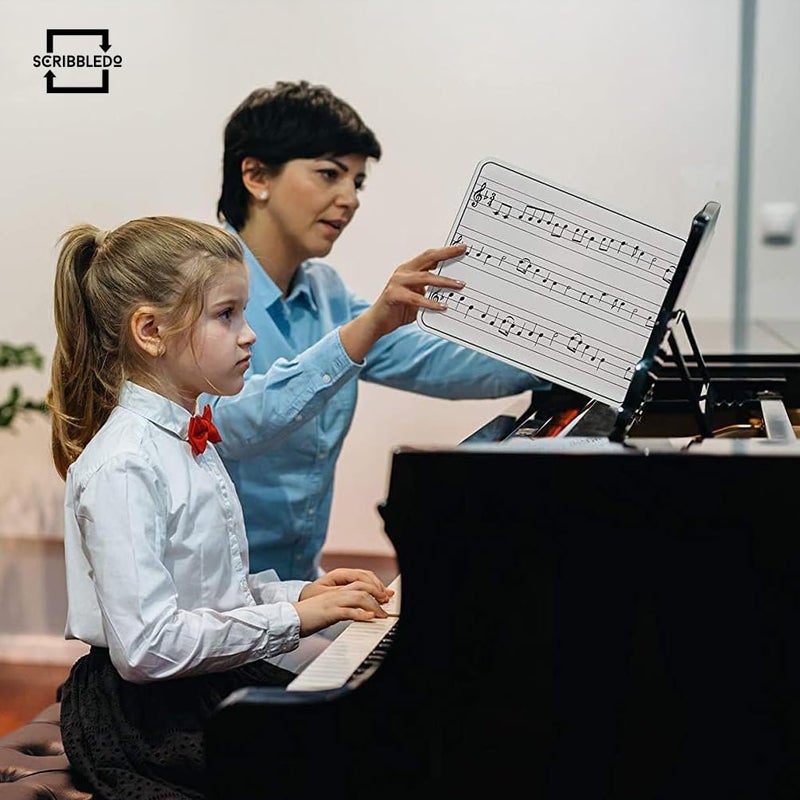 سكريبل دو مجموعة سكريبليدو من 24 لوحة بيضاء قابلة للمسح الجاف، مقاس 9 × 12 بوصة، لوحة مزدوجة الجوانب لعرض النوتات الموسيقية، مناسبة للأطفال والطلاب والموسيقيين والاستخدام المنزلي، مع ممحاة مرفقة. - Image 2